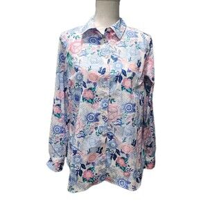 Talbots Blue, Pink, White, Green Floral Print Blouse Sizes Small